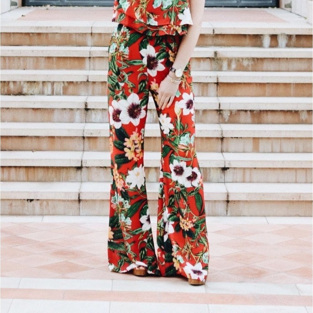Show Me Your Mumu Eli Wide Leg Palazzo Pants Red Floral Print Small S